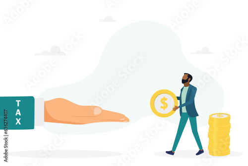Businessman must pay taxes - tax payment concept. The guy repays debts. Vector flat style illustration.

