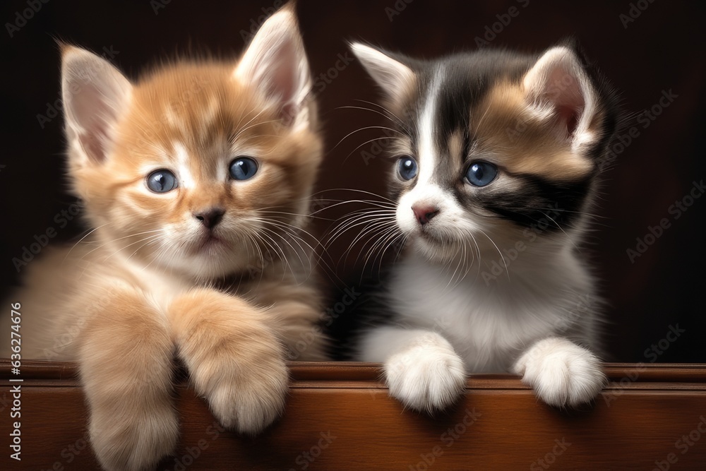 two kittens on a black background