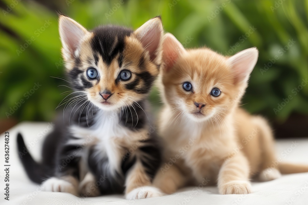 two kittens on a green background