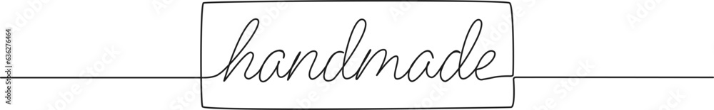 continuous single line drawing of handwritten word HANDMADE, line art vector illustration