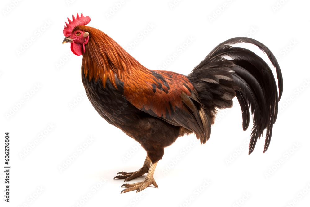 Rhode island red cockeral chicken cut out rhode island red rooster male isolated on a white background