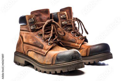 working boots, steel toecap workmans boots cut out, work boots isolated on a white background.