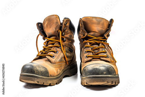 working boots, steel toecap workmans boots cut out, work boots isolated on a white background.