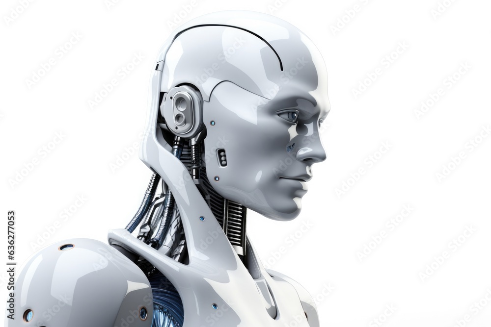 AI humanoid robot looking aside on copy space , isolated picture , technology and automation concept AI humanoid robot looking aside on copy space , isolated picture , technology and automation concept