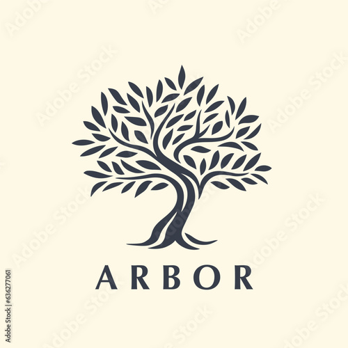 Arbor tree logo mark design. Organic nature icon. Natural plant emblem. Tree of life symbol. Vector illustration.