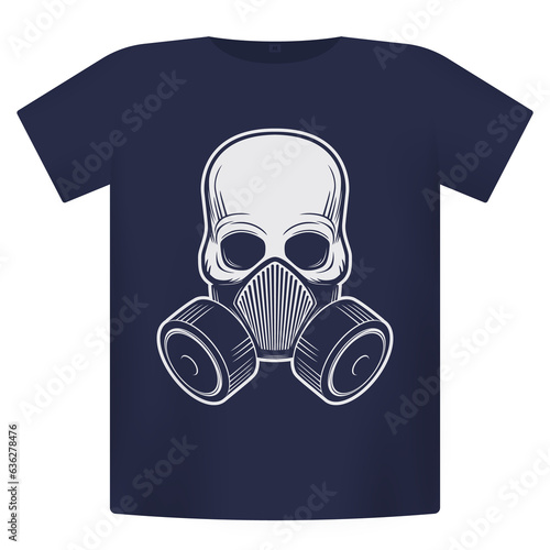 skull in respirator, gas mask, t-shirt print on mockup