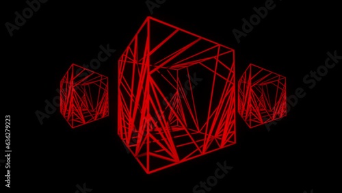 Three red motion cubic lines effects on black motion background VJ Loop (ID: 636279223)