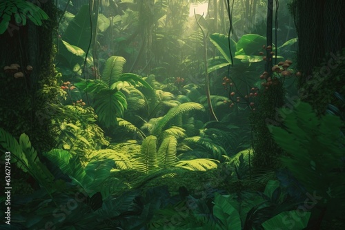 Background of a lush rainforest. Generated with advanced techniques. Generative AI