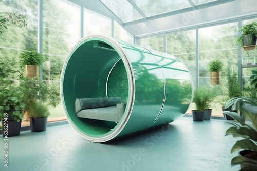 Innovative, eco-friendly heating system in futuristic green house. Generative AI