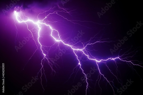 Close-up of vivid purple lightning with bright flash. Generative AI