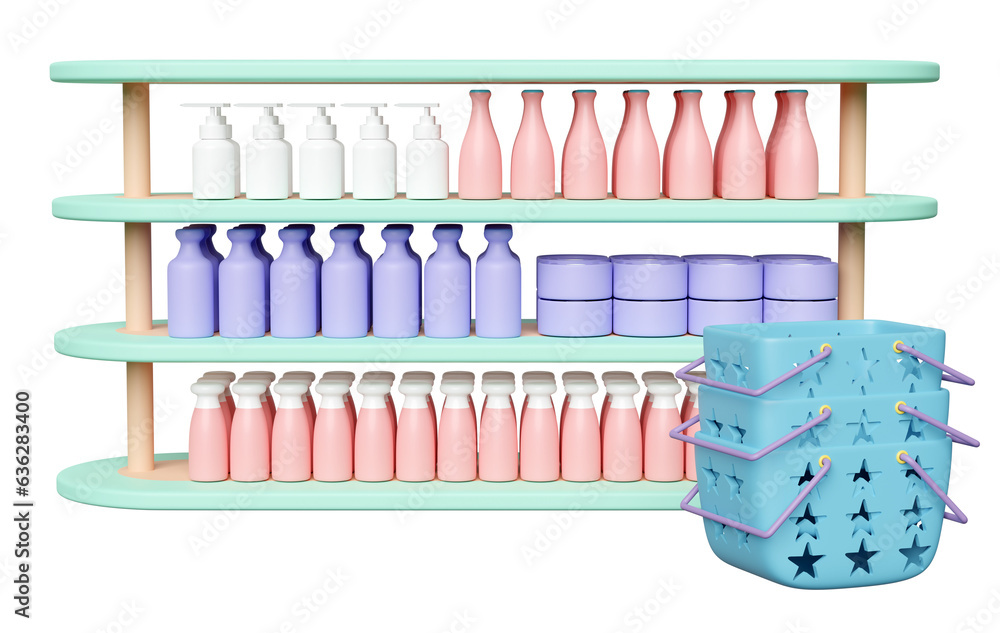 3d basket, shopping carts empty with shelf, miscellaneous isolated. 3d render illustration 3d basket, shopping carts empty with shelf, miscellaneous isolated. 3d render illustration