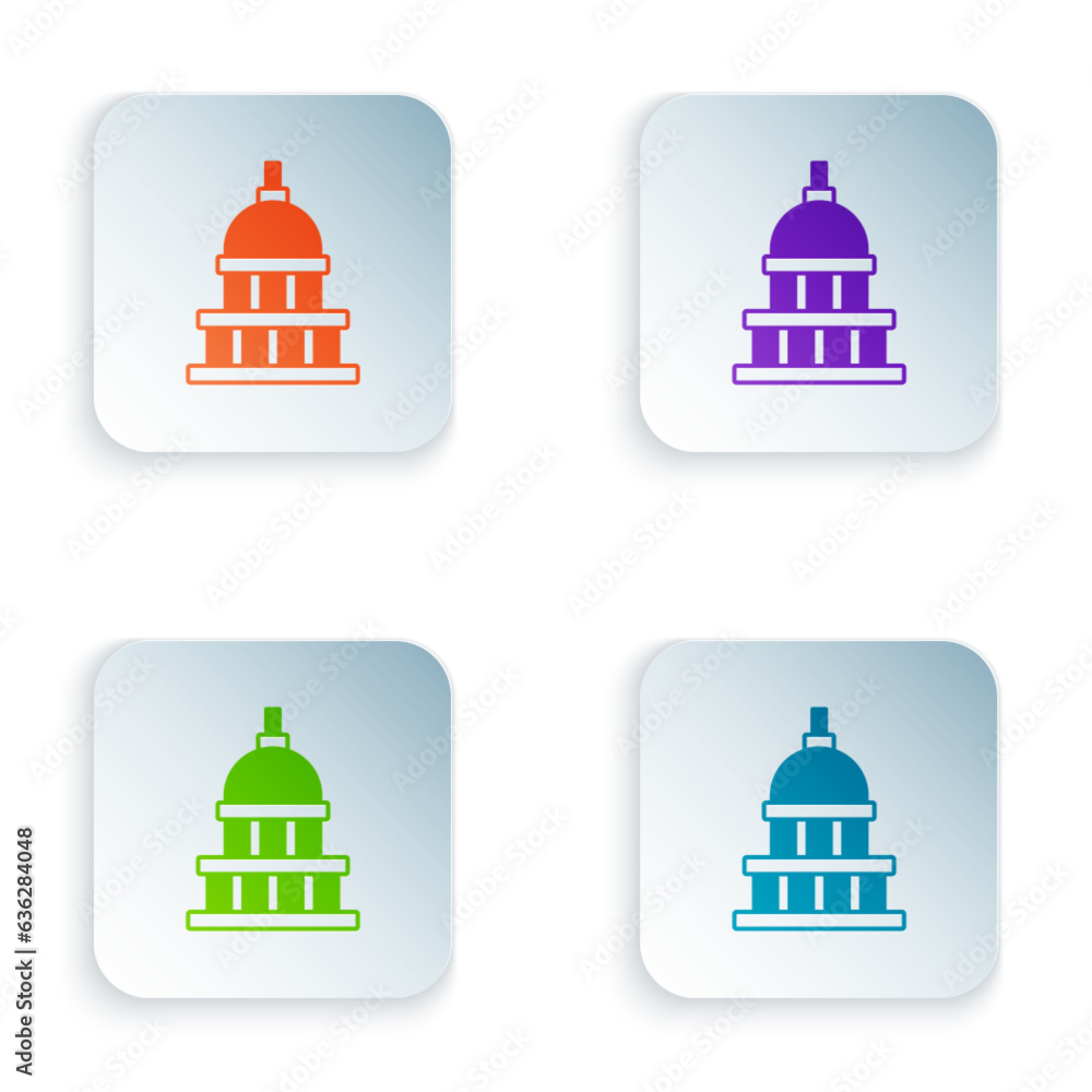 Color White House icon isolated on white background. Washington DC. Set colorful icons in square buttons. Vector