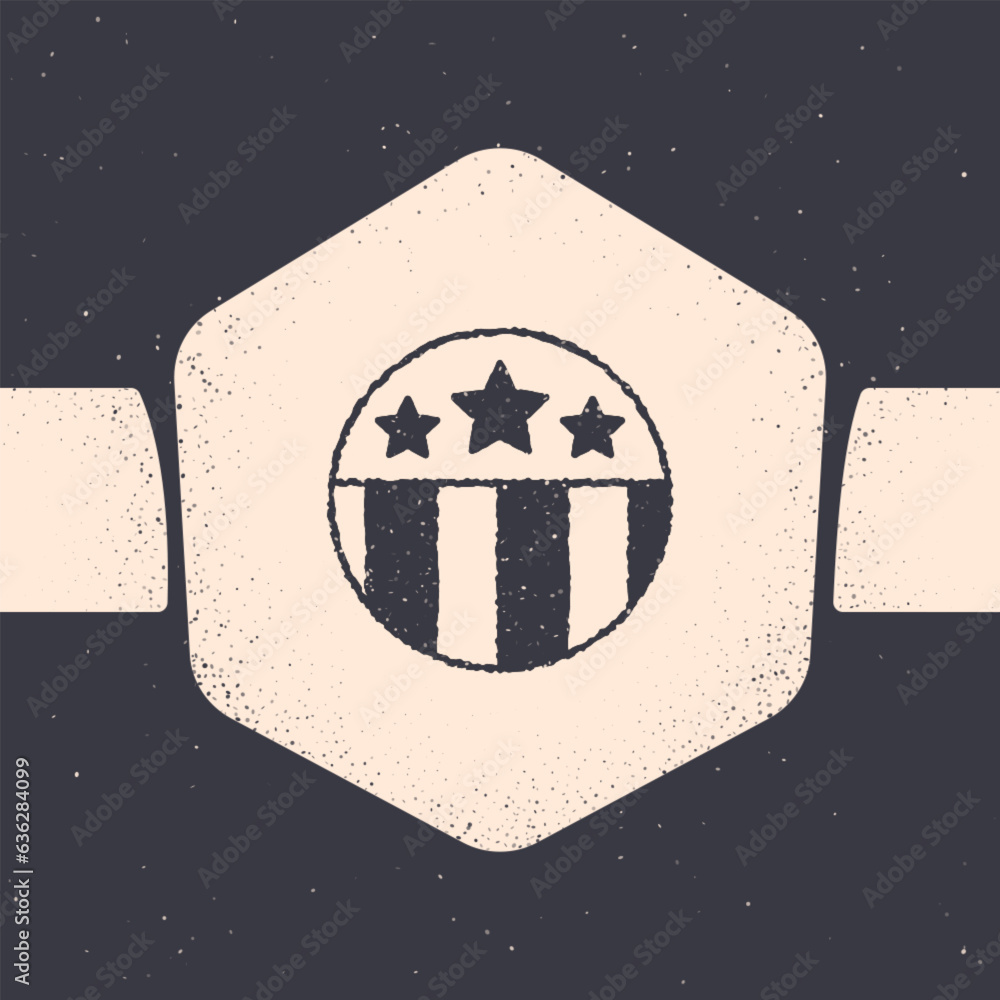 Grunge Medal with star icon isolated on grey background. Winner achievement sign. Award medal. Monochrome vintage drawing. Vector Grunge Medal with star icon isolated on grey background. Winner achievement sign. Award medal. Monochrome vintage drawing. Vector