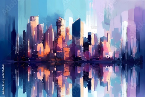 Aquarell von der Sky-Line einer Stadt (Generative AI) © lichtblitze