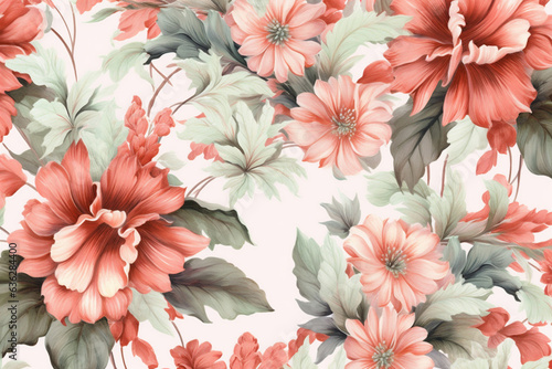 drawing summer pattern art flower leaf fabric wallpaper spring textile. Generative AI.