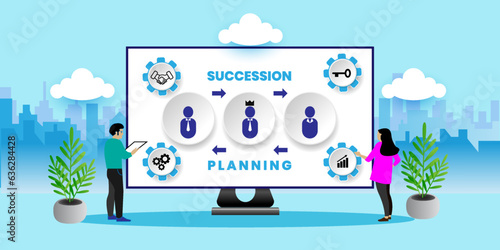 succession planning career development concept With icons. Cartoon Vector People Illustration