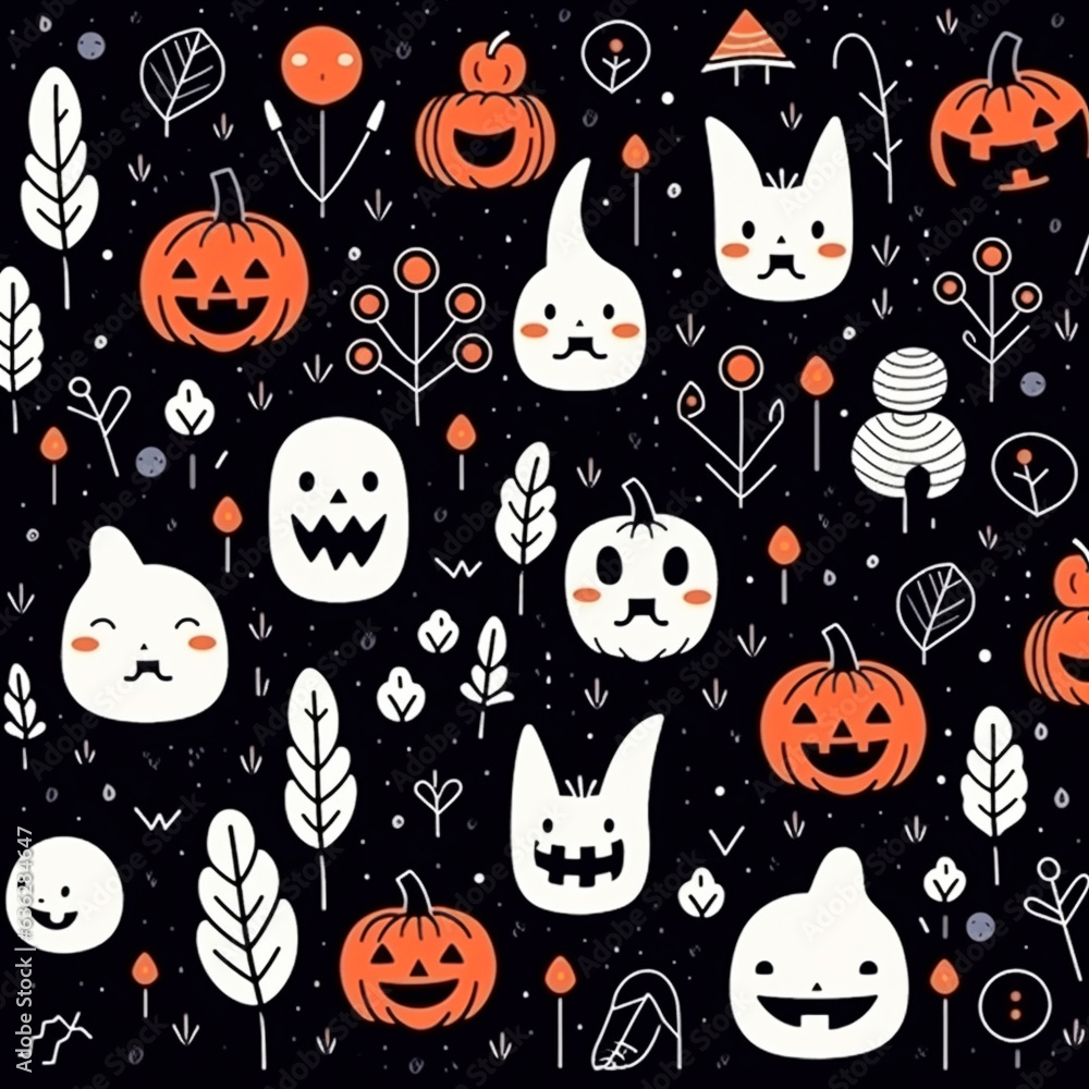 Halloween pattern background. Cute background concept. Generative AI. Halloween pattern background. Cute background concept. Generative AI.