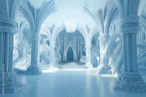 3D rendering of an ice palace. Generative AI
