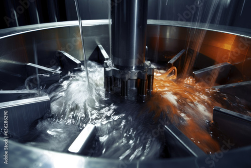Dynamic Motion: Exploring Chemical Reactions with Metallic Agitator Blades in a Bubbling Steel Tank within a Laboratory Setting photo