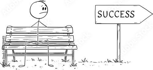 Person Sitting on Park Bench and Procrastinating , Vector Cartoon Stick Figure Illustration