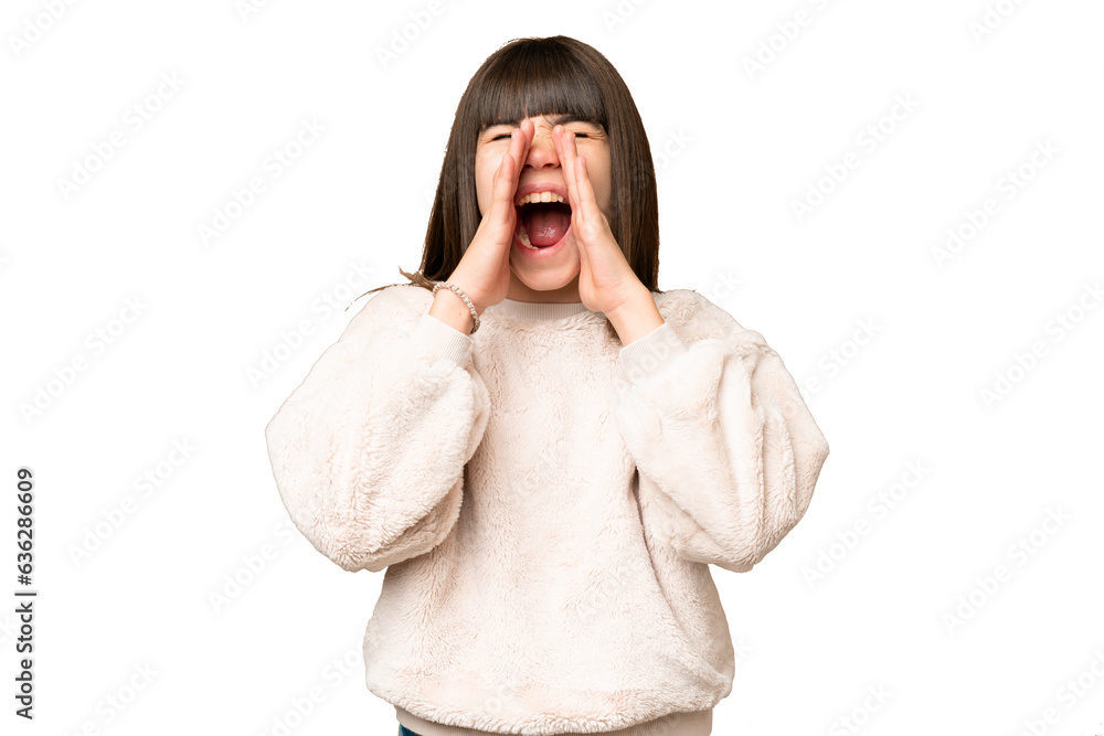 Little girl over isolated green chroma key background shouting and announcing something Little girl over isolated green chroma key background shouting and announcing something