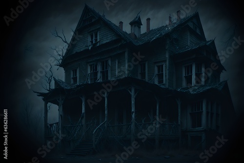 An eerie, haunted manor with a sinister presence lurking in the darkness illustration
