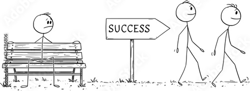 Person Sitting on Park Bench and Procrastinating , Vector Cartoon Stick Figure Illustration