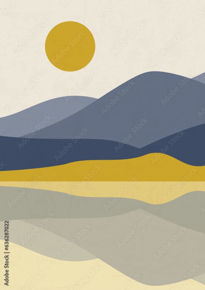Aesthetic minimalist landscape with lake and mountains printable wall art Aesthetic minimalist landscape with lake and mountains printable wall art