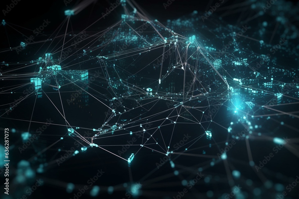 3D digital illustration depicting a cyber network with data flow and open source elements. Generative AI 3D digital illustration depicting a cyber network with data flow and open source elements. Generative AI