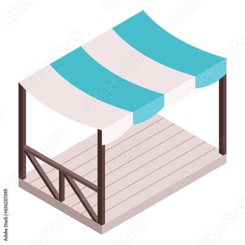 Isometric garden furniture isometric icon, tent. Vector terrace outdoor lounge or patio element, isolated on white background