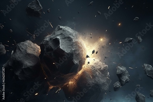 Aesthetically styled 3D render of asteroids smashing into Earth. Generative AI