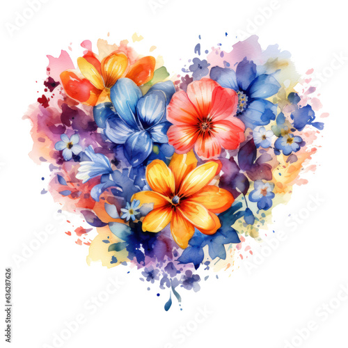 Watercolor Flowers in Shape of Heart isolated