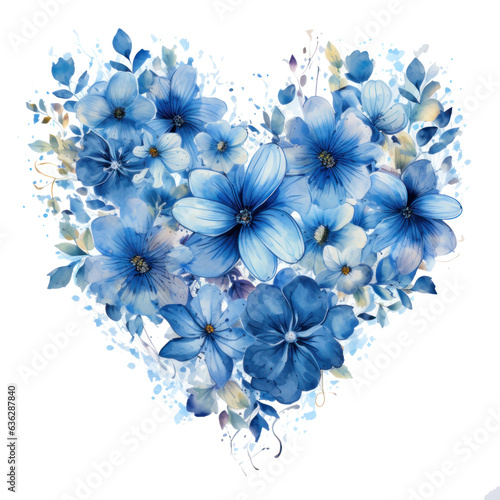 Watercolor Flowers in Shape of Heart isolated