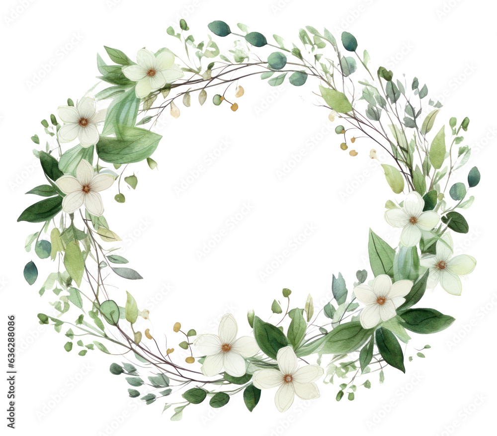 Watercolor frame floral branches isolated
