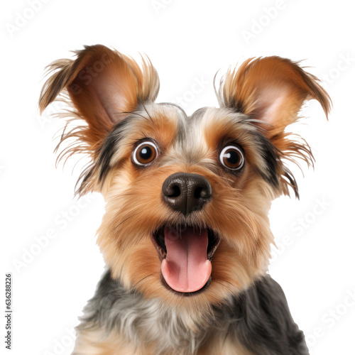 Surprised Yorkshire Terrier dog with Huge Eyes.