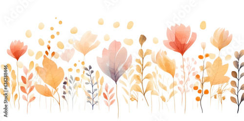 Autumn flowering watercolor leaves isolated