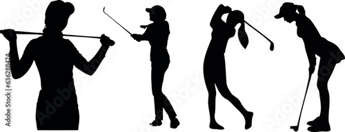  women in golf. a striking vector illustration. Showcasing a variety of silhouettes, each figure captures a woman golfer in a different stage of her swing. perfect piece for any golf enthusiast