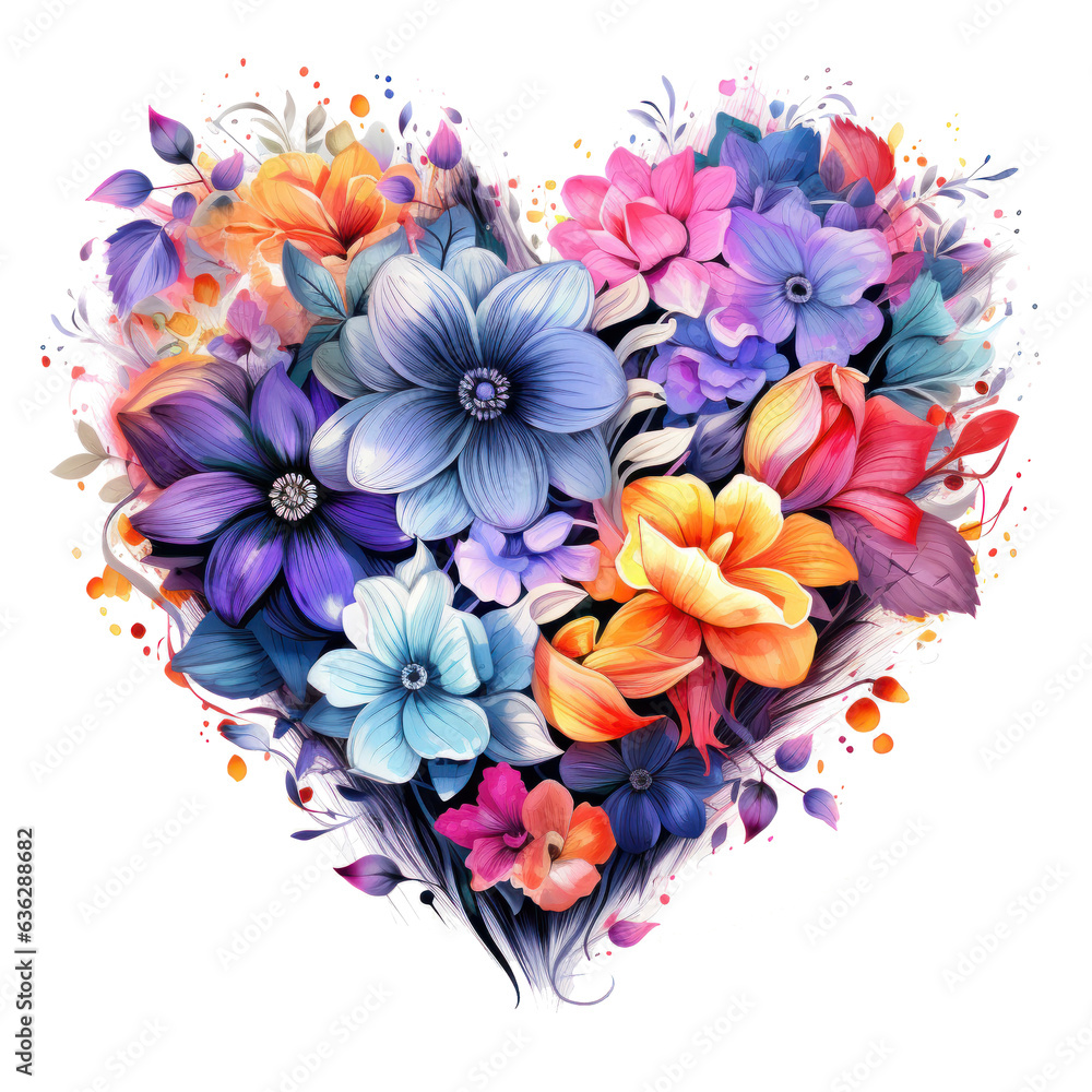 Obraz premium Watercolor Flowers in Shape of Heart isolated