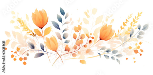 Autumn flowering watercolor leaves isolated