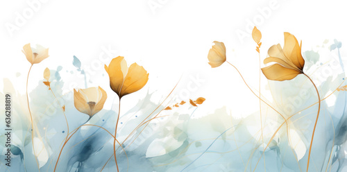 Autumn flowering watercolor leaves isolated