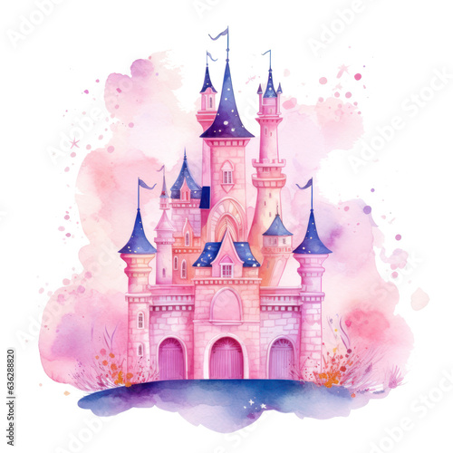 Watercolor princess castle isolated