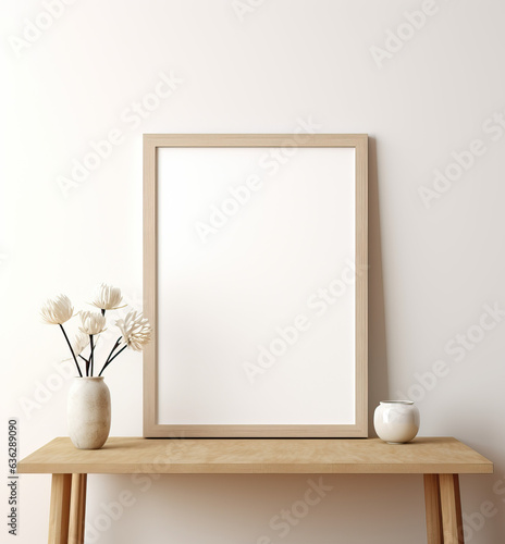 Vase with dry flowers on the table mockup