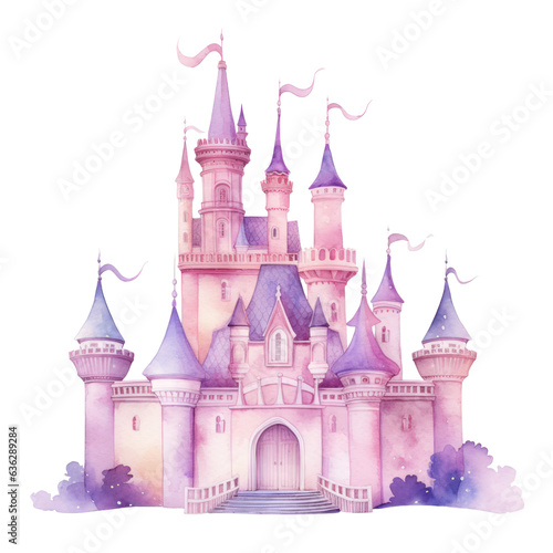 Watercolor princess castle isolated