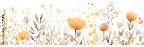 Watercolor Image Of Plants and Flowers isolated