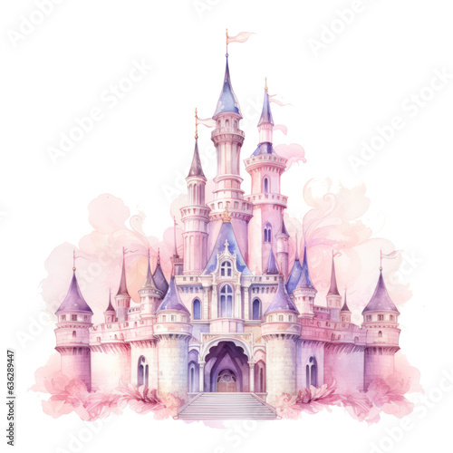 Watercolor princess castle isolated