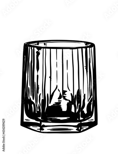Whiskey cocktail glass, alcoholic drinks, hand drawn vector illustrations, bar menu
