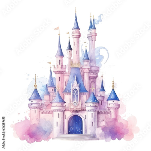 Watercolor princess castle isolated