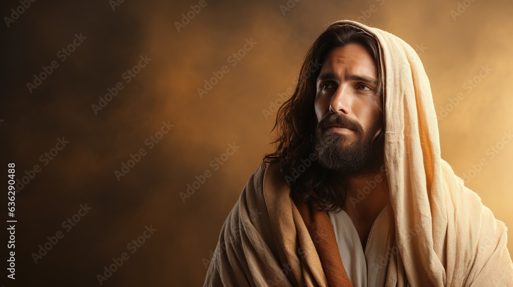 Religious concept of the son of god bible jesus christ, copy space background banner, utilization church faith in the almighty
