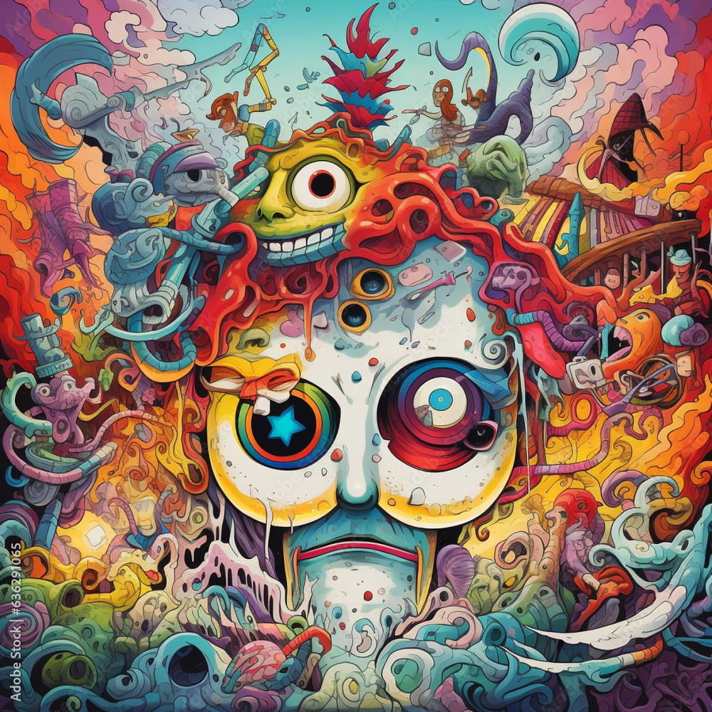 Psychedelic Depiction of a Chaotic Mind - Madness Illustrated, generative ai Psychedelic Depiction of a Chaotic Mind - Madness Illustrated, generative ai
