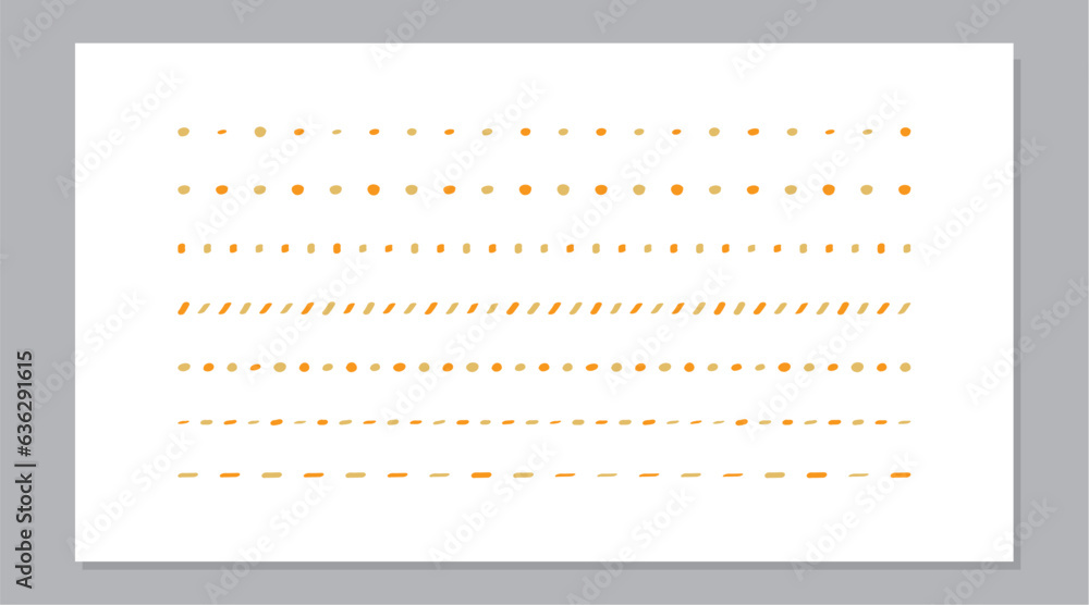 かわいい飾り罫セット　ライン素材　線　手書き　罫線　ベクター　あしらい　オレンジ　黄色　Set of hand drawn vector line border. cute hand drawn line set. - obrazy, fototapety, plakaty 
